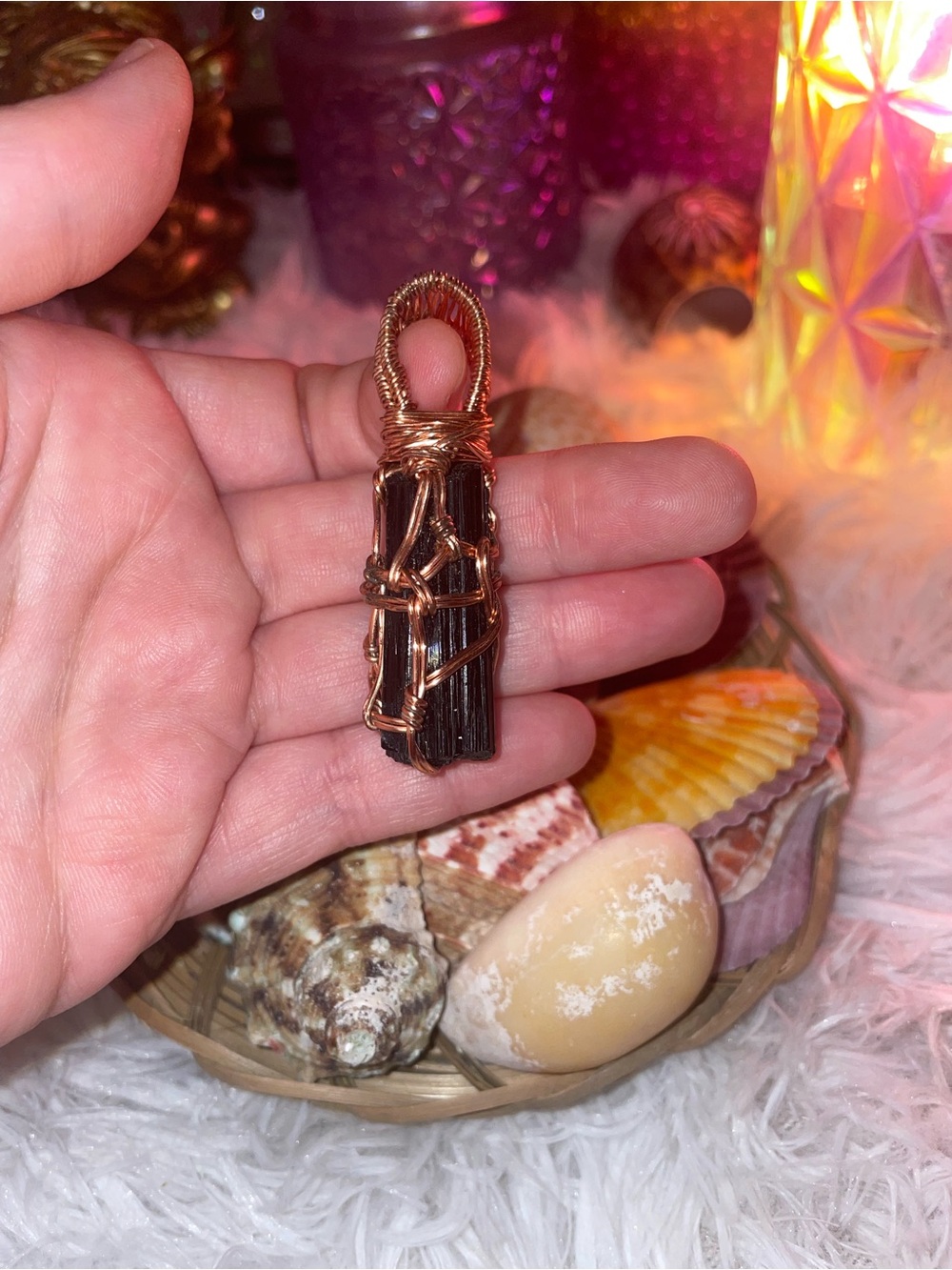 Wire Wrapped Black Tourmaline Pendant - Copper Wire
